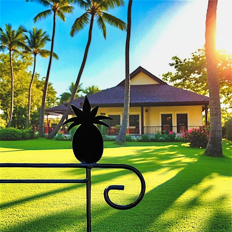 Metal Garden Flag Holder with Decorative Pineapple Emblem on top.