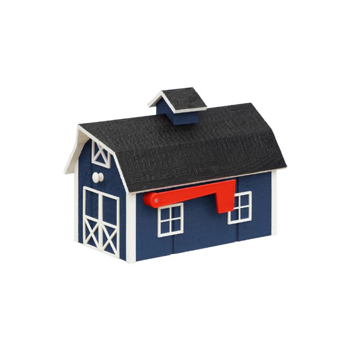 Navy Blue and white Wooden Barn Mailbox