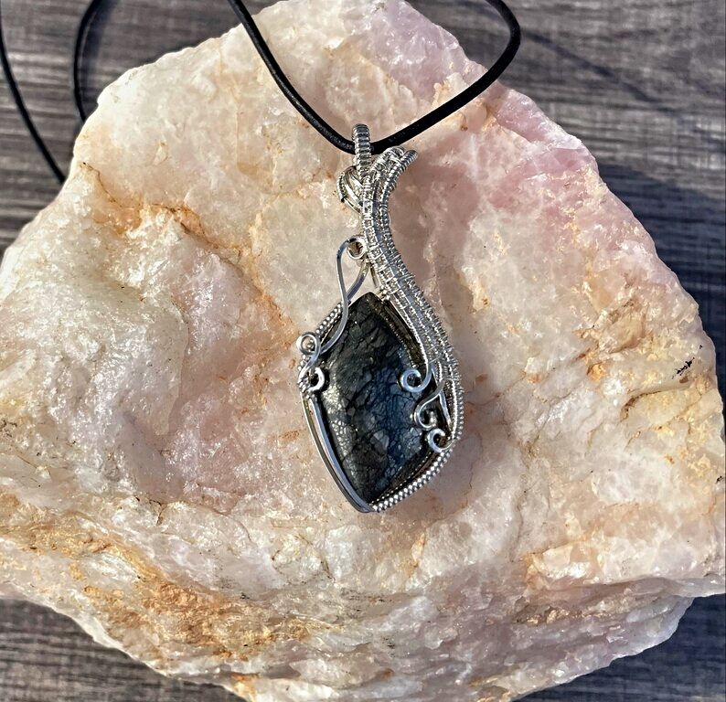 Nipomo Marcasite Sterling Silver Wrapped Pendant Necklace available on harvestarray.com.