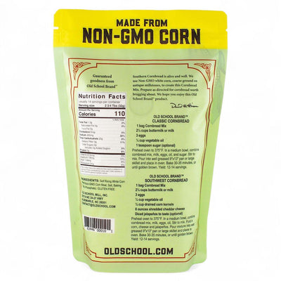 Nutrition facts and recipes for Old School Brand Cornbread Mix and Harvest Array.