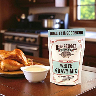 Old School Brand Southern Style White Gravy Mix. Shop now at Harvest Array for your next Sunday supper!