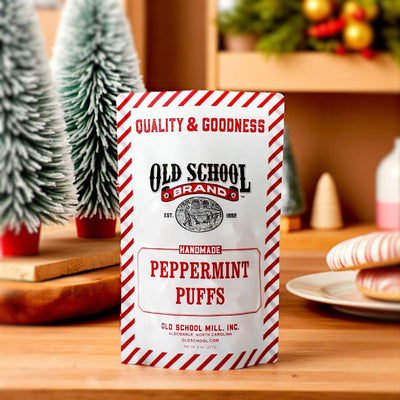 Old School Brand Peppermint Puffs are a nostalgic treat for Christmastime or anytime. Order now for gifts from Harvest Array.