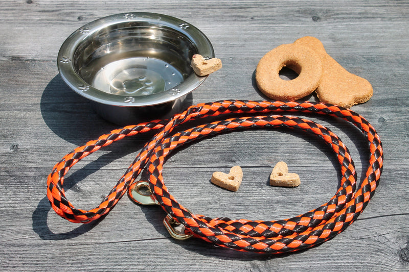 Orange and Black Soft Braided Dog Leash. 3/8" wide, 4&