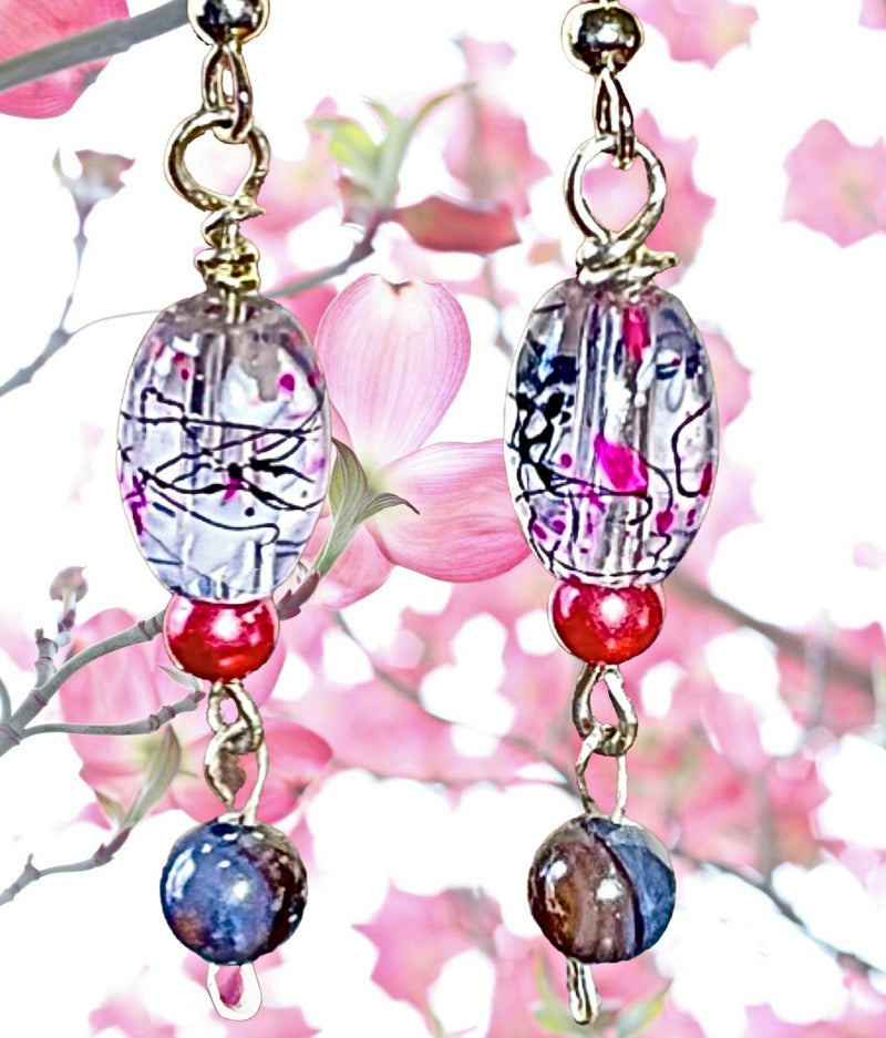 Close up of Cherry Blossom Dangle Earrings.
