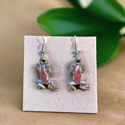 Pink Frog Dangle Earrings made by a women owned small business in the USA!