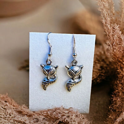 Antique Silver Fox Charm Earrings made in Maryland by a Women Owned and Operated Small Business