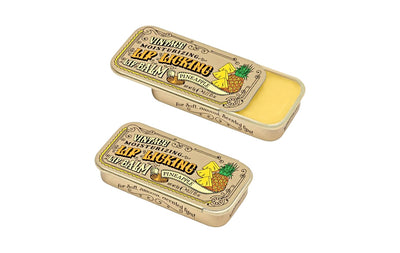 Open and Closed Vintage Slider Tins of Pineapple Lip Licking Lip Balm