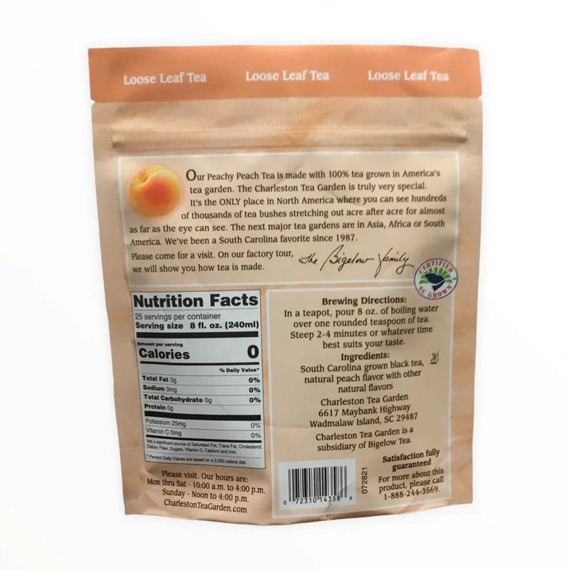 Peachy Peach Tea Pouches from the Charleston Tea Garden, Back of the Bag