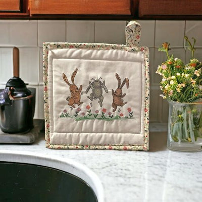Adorable Dancing Bunnies Embroidered Potholder/Hot Pads at Harvest Array