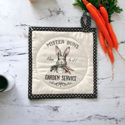 "Mr. Bun's Garden Service, Hop to It" Embroidered Potholders/Hot Pad.