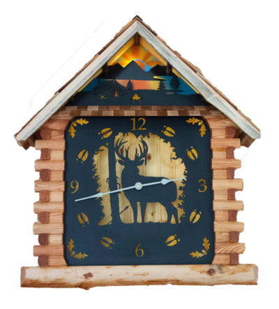 3D Log Cabin Clock with a Deer Face From Harvest Array