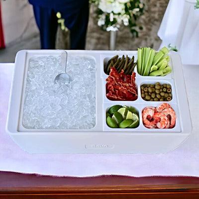 The Polar White Dubler Party Cooler adds elegance and versatility to your wedding reception.