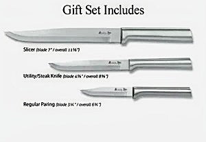 Rada's 75th Anniversary Gift Set includes a customized Regular Paring, Utility/Steak, and Slicer.