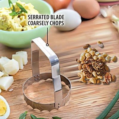 Rada Serrated Food Chopper makes a  coarse chop for eggs or nuts. Order today from Harvest Array.
