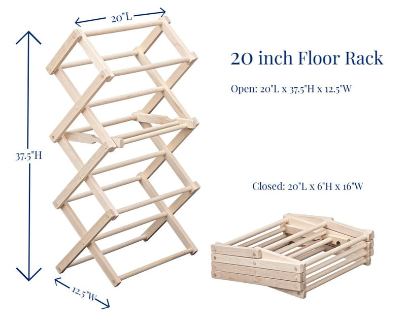 20 inch Wooden Floor Standing Drying Clothes Rack is collapsible for easy storage.