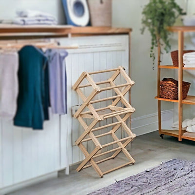 Amish made 20 inch Floor Standing Drying Rack for delicate clothing. Now available on harvestarray.com.