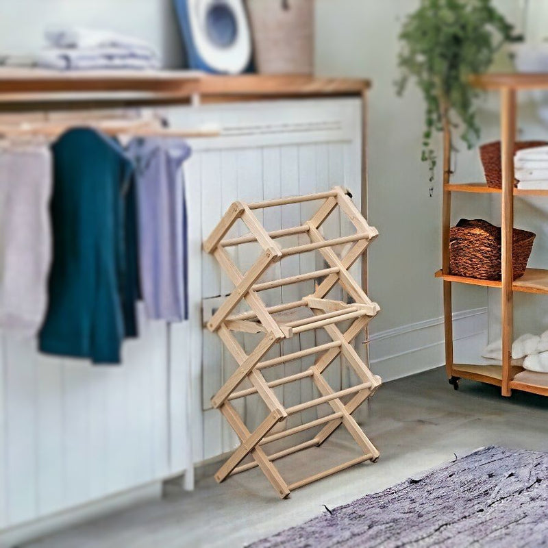 Amish made 20 inch Floor Standing Drying Rack for delicate clothing. Now available on harvestarray.com.
