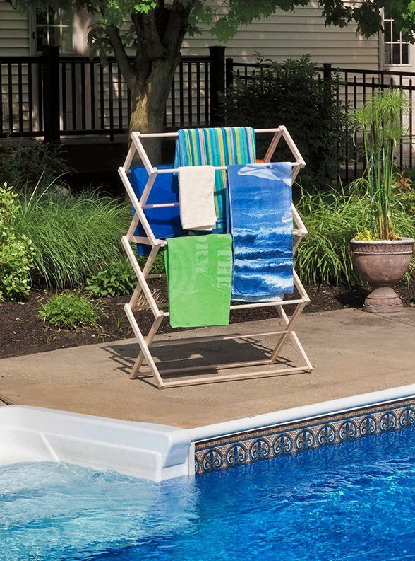 Always have a dry towel when you come out of the pool with a Wooden Floor Standing Drying Rack from Harvest Array.