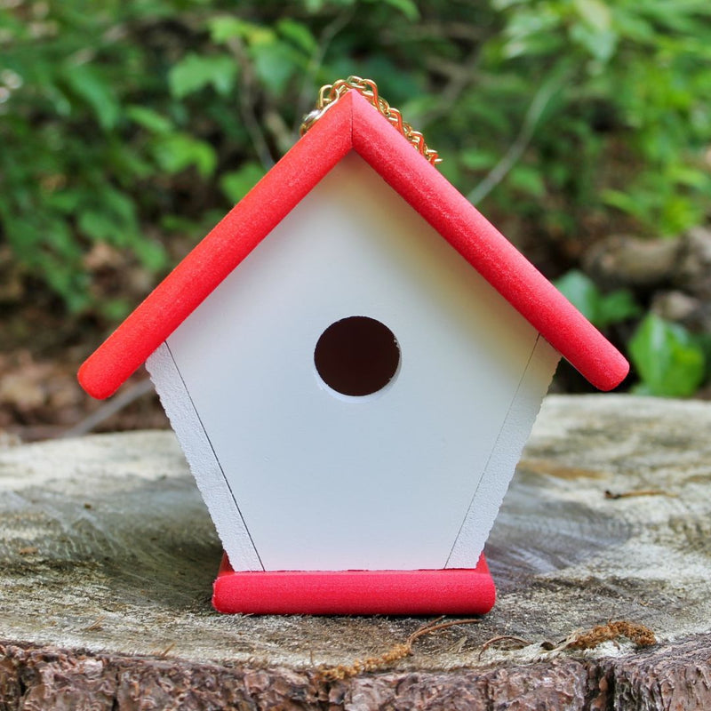 Front view of White and Red Poly Wren Birdhouse