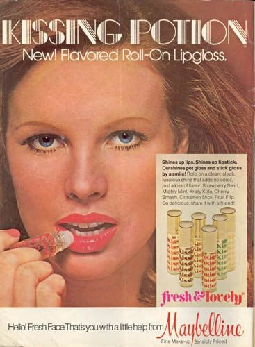 Vintage Retro Ad for the original Kissing Potion Lip Potion that just had a roll-on. ball.