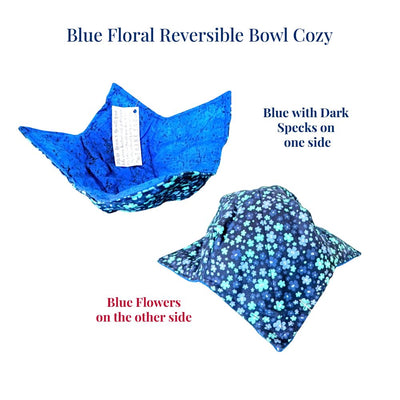 Blue Floral Reversible Bowl Cozy available at Harvest Array. Two patters in one cute cozy!