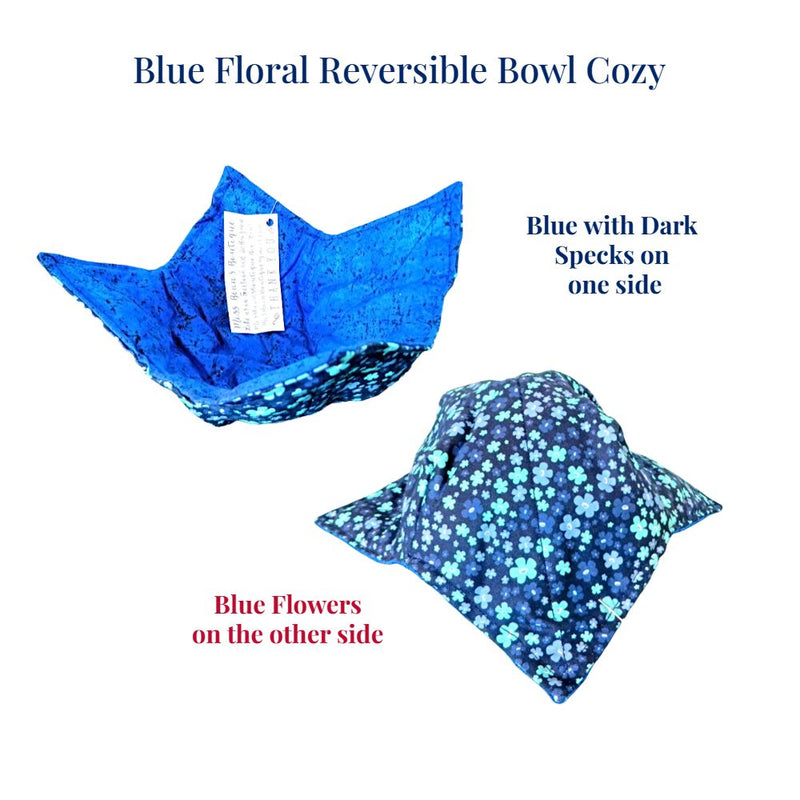 Blue Floral Reversible Bowl Cozy available at Harvest Array. Two patters in one cute cozy!