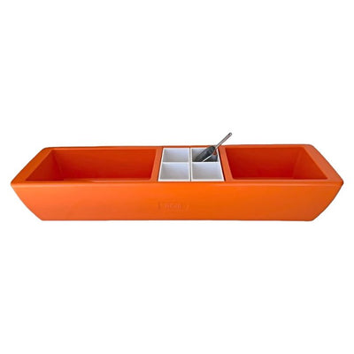 Orange Burst REVO Coolers Party Barge Insulated Premium Cooler with condiment trays.