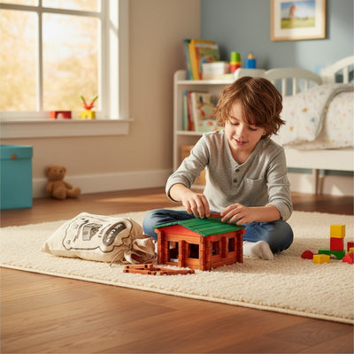 Roy Toy Log Cabin Building Playset - 70 Piece Set