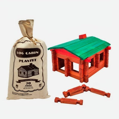 Wooden Playset to build a miniature log cabin. Pouch to store pieces included.
