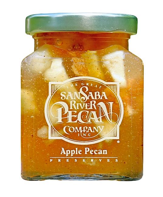 8 oz. jar of Apple Pecan Preserves from the San Saba River Pecan Company Fruit and Pecan Preserves. Made in America.