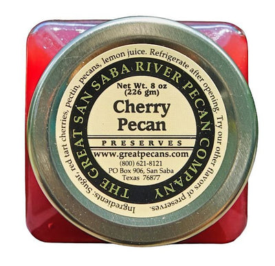 List of ingredients is on the lid of the Cherry Pecan Preserves.