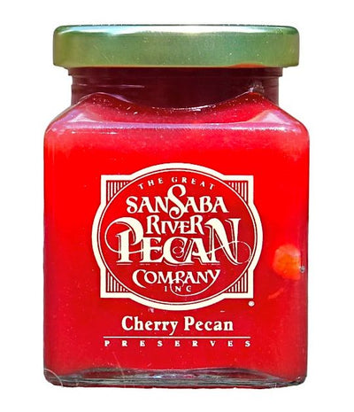 Cherry Pecan Preserves from the San Saba River Pecan Company Fruit and Pecan Preserves. Get an 8 oz. jar today at Harvest Array!