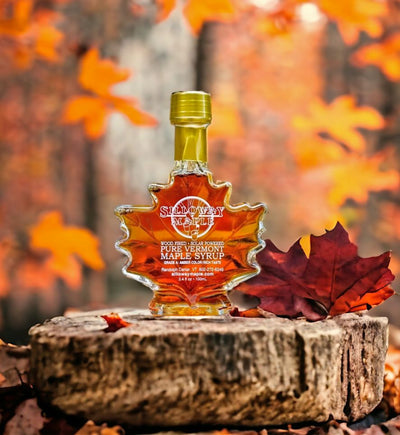 Shop Harvest Array online for Pure Vermont Maple Syrup by Silloway Maple in this 3.4 oz glass leaf shaped bottle. 