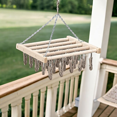 Shop Harvest Array's Online General Store for Amish made Clothespin Hanger Racks in two sizes and two types of clothespins.