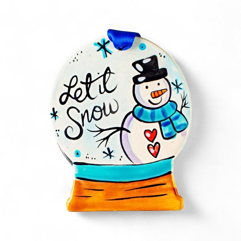 Hand Painted Let it Snow Snowman Snow Globe Christmas Ornament from the Nola Watkin Collection.