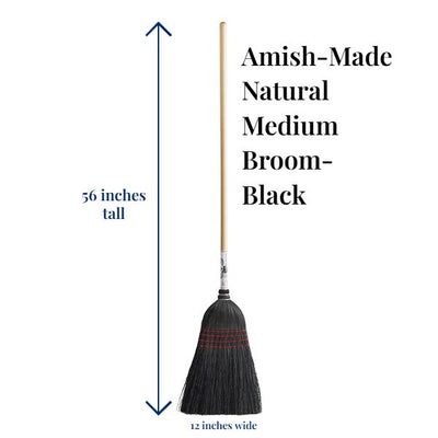 Our Stoltzfus Medium Broom with Black Bristles is 56" tall. Amish-Made and ships from PA when you purchase online at harvestarray.com.