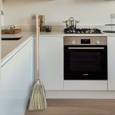 Harvest Array's Amish General Store now has Stoltzfus Medium Brooms with hardwood handles and natural broomcorn bristles. Shown here in natural and black bristles.
