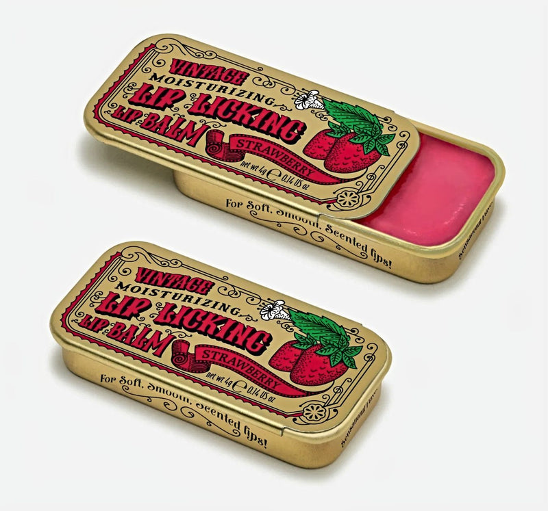 Retro Strawberry Lip Licking Lip Balm in Vintage Slider Tins