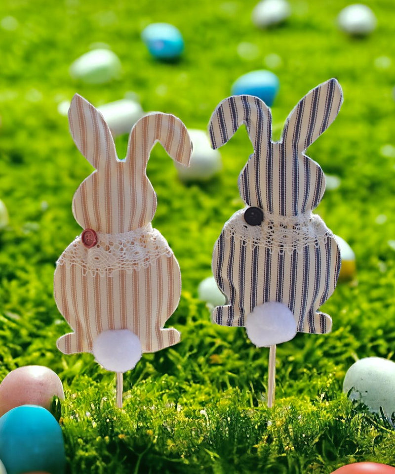 Striped Bunny on a Stick Easter Spring Decoration