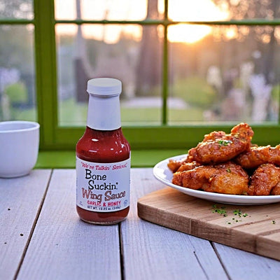 Bone Suckin' Garlic and Honey Wing Sauce from Harvest Array. A sweet garlic flavor the family will love.