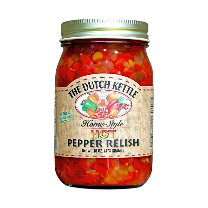 16 oz  Jar of The Dutch Kettle Hot Pepper Relish available online only at harvestarray.com.