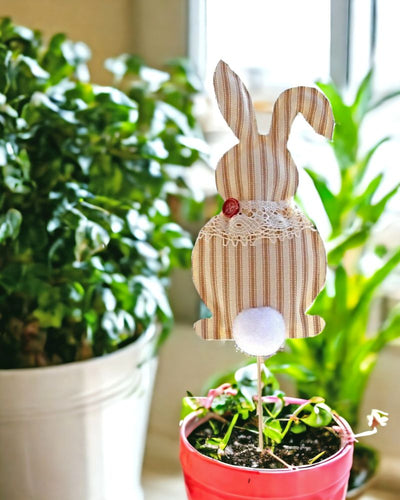 Shop stylish outdoor Easter decorations with these Striped Bunny Decorations. Choose from tan and cream or blue and cream stripes to accent your spring decor.