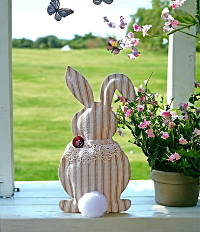 Our Handmade Striped Easter Bunnies can be used outdoors when the weather is fine but be sure to bring it inside at night!