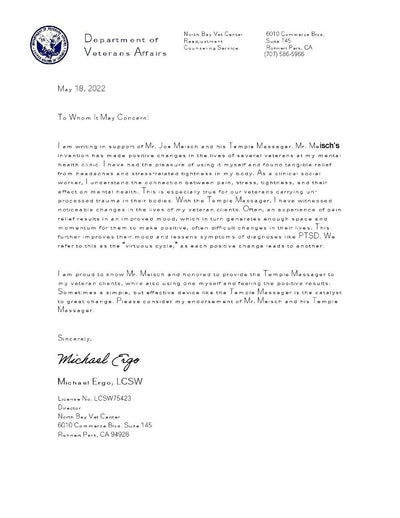 Endorsement Letter from Dept. of Veteran Affairs. 