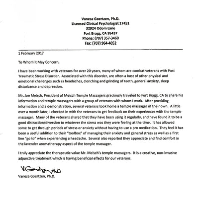 Support Letter by a Licensed Clinical Psychologist that works with US Combat Veterans.