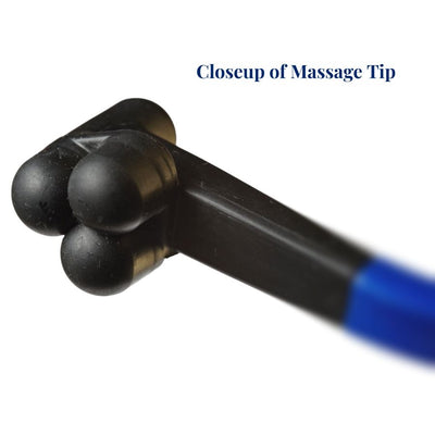 Closeup of a massager Tip on a Dark Blue Temple Massager.