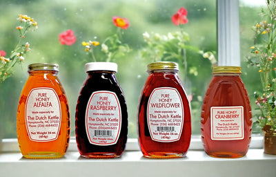 Four varieties of Pure Honey from The Dutch Kettle available on harvestarray.com