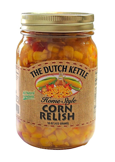 Beautiful yellow corn and red peppers in the Dutch Kettle's Corn Relish. 