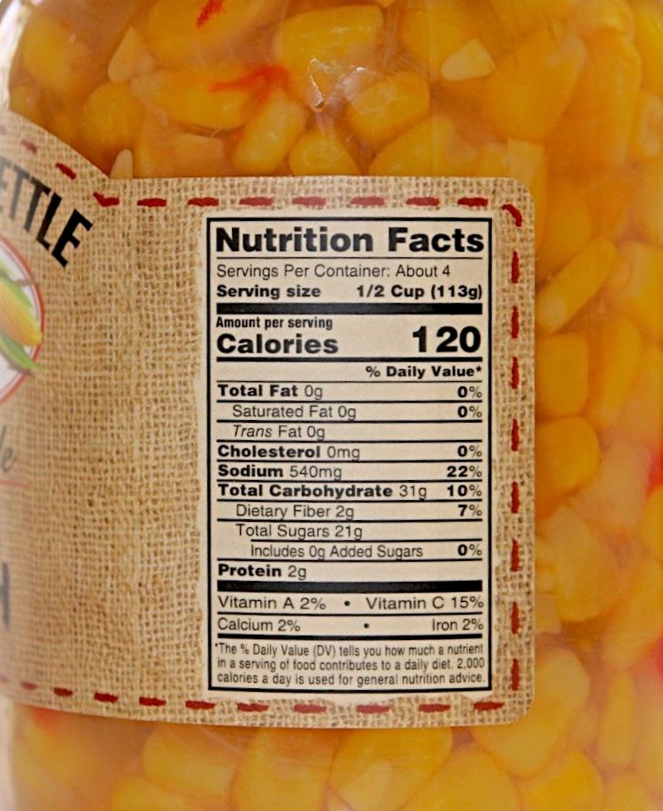 Dutch Kettle Home Style Corn Relish Nutrition Facts for Harvest Array