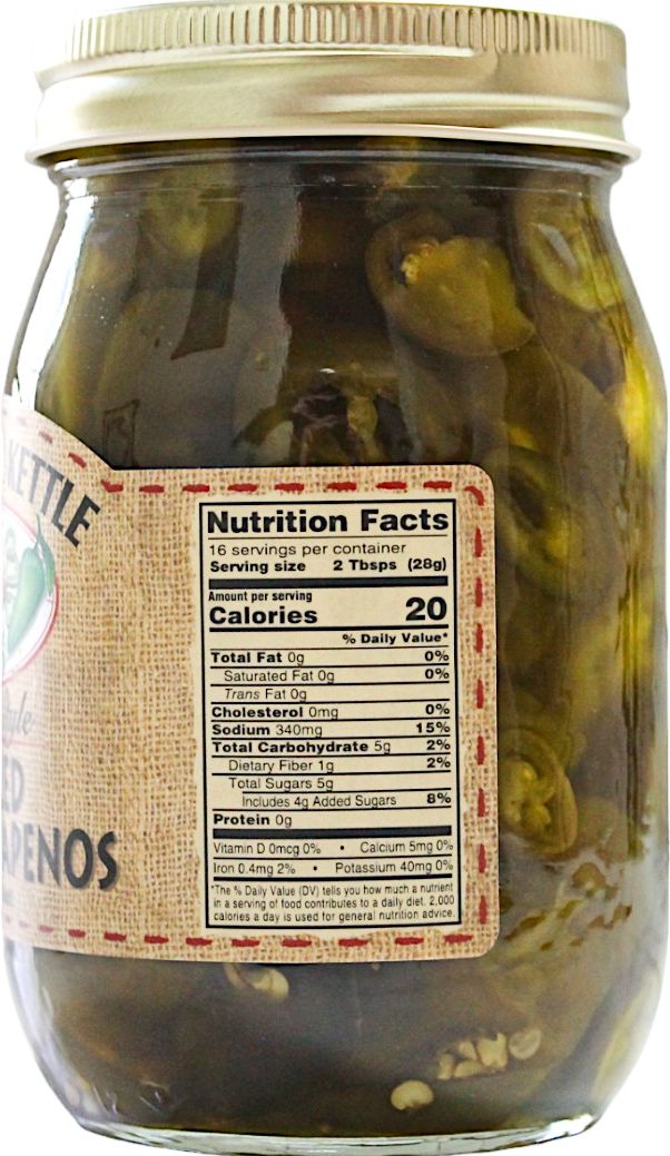 The Dutch Kettle Home Style Pickled Sweet Jalapenos are a low calorie condiment.